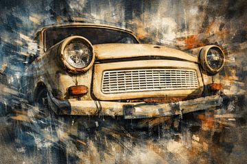 Artistieke weergave van een voertuig tegen een volledig gedematerialiseerde achtergrond van Johnny Flash