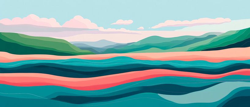 Colourful landscape with gentle waves by Poster Art Shop