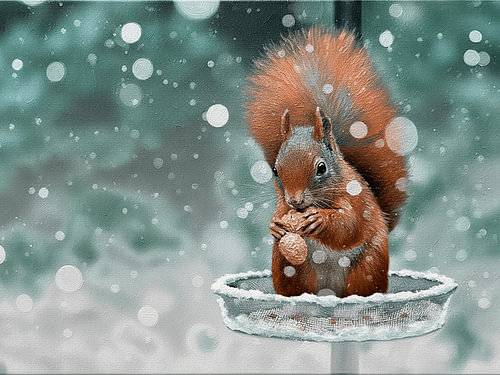 Schilderachtige Wintersfeer: Eekhoorn in de sneeuw