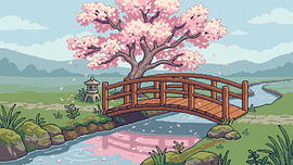Cherry Blossom Bridge — Japanese Garden Pixel Art by my pixel art