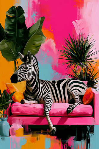 Zebra auf der Couch | Tropisches Zimmer in Rosa