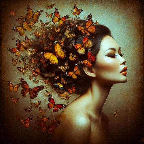 portret van vrouw met vlinders