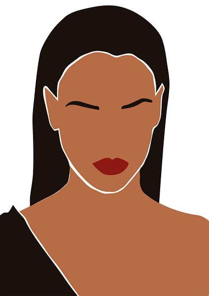 Femme aux longs cheveux noirs et aux lèvres rouges par Eline Willekens