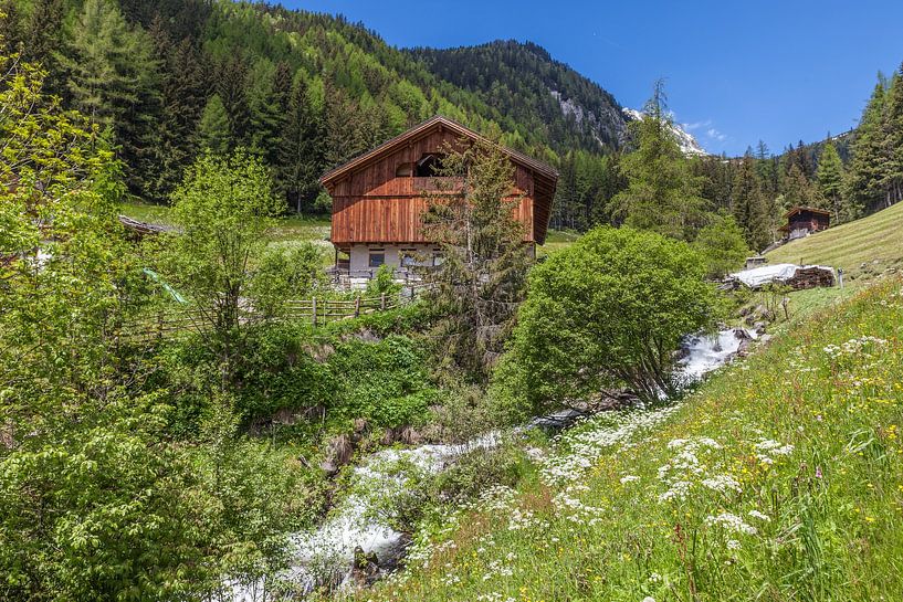 Mountain hut and mountain stream on the Ahrntal Sun Trail near St. Jakob in Ahrntal, South Tyrol by Christian Müringer