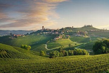 Barbaresco dorp en Langhe wijngaarden, Italië van Stefano Orazzini