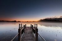 Foggy lake Vriescheveen at dawn