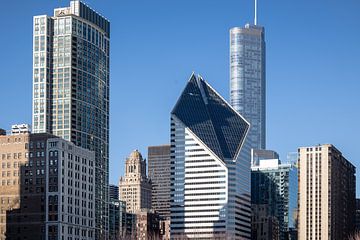 uitzicht op design museum chicago en andere skyscrapers