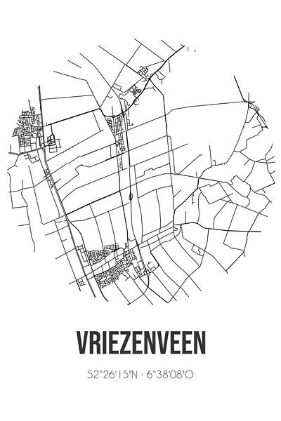 Vriezenveen (Overijssel) | Map | Black and White by Prints of Place