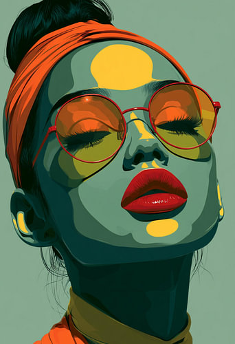 Portrait coloré de femme au style Pop Art portant des lunettes de soleil