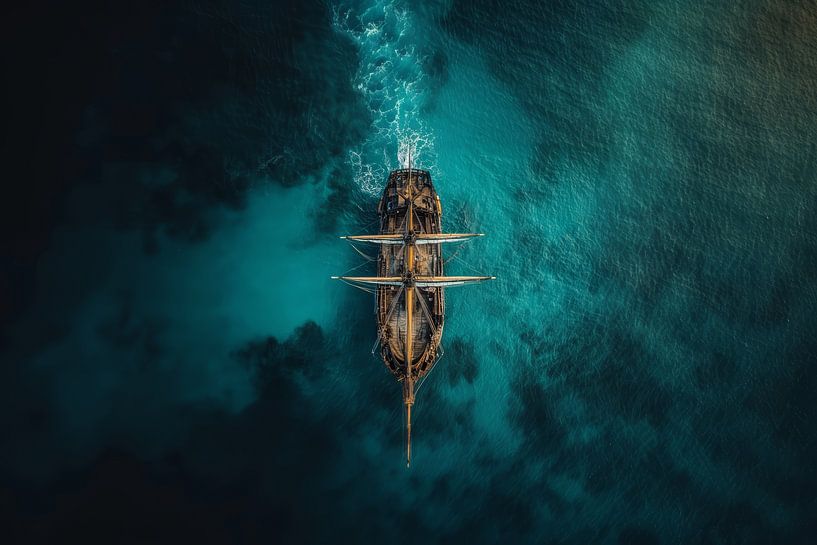 Pirate ship silently rusting in deep blue sea by Digitale Schilderijen