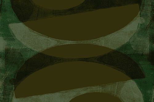 Abstracte vormen in groen, kaki en wit.
