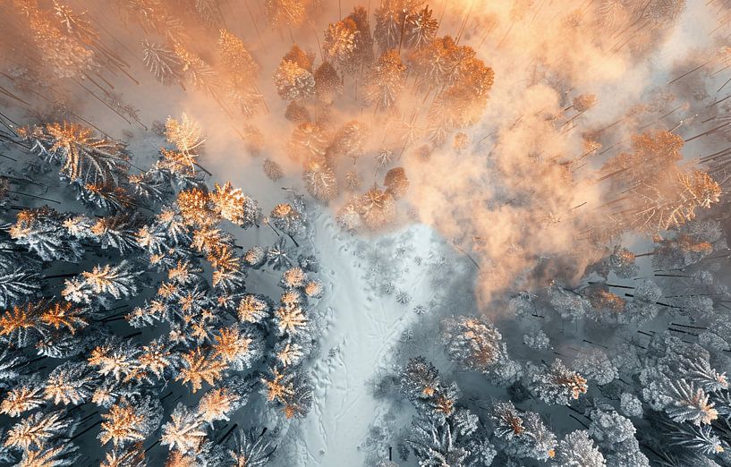 Winterliche Wälder im Blickfeld von fernlichtsicht