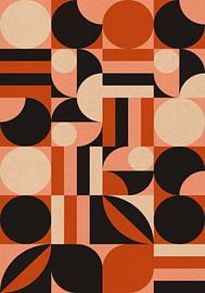 Retro 70er Jahre Wohnen. Abstrakte geometrische Kunst in schwarz, gebranntes Orange, weiß II von Dina Dankers