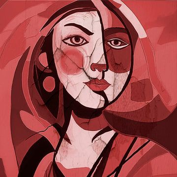 Modernes Porträt einer Frau. Weltfrauen: Korallenrosa von Studio Pieternel