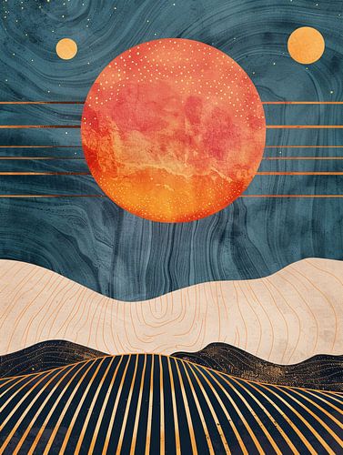 Abstract Cosmic Landscape with Planets and Mountains