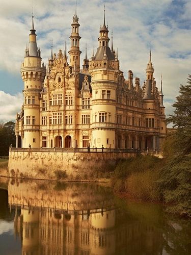 Sprookjesachtig waterkasteel Droomreflecties historisch