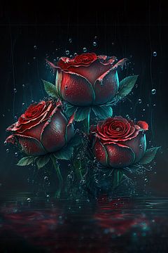 3 red roses in the rain van Natasja Haandrikman
