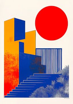 Bauhaus Architectuur Rood Blauw Wit Geel Maan van Niklas Maximilian
