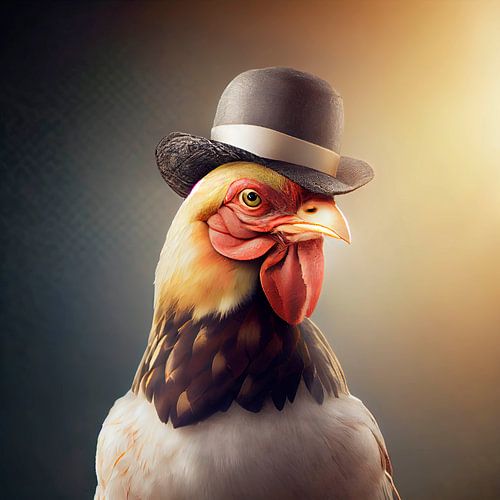 Stately portrait of a Rooster with hat. Part 5
