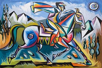 Abstracte ruiter met paard van Art & Soul Creations