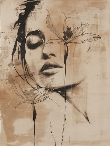 Modern en abstract portret in terracotta