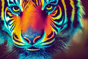 Porträt eines bunten Tigerkopfes, Generative AI Art Illustration 05