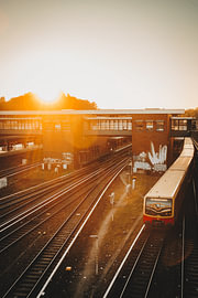 Berlin S-Bahn train at sunset by Martin Boose
