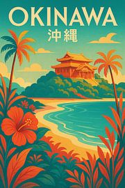 Okinawa Tropical Sanctuary - Inseltempel & Hibiskusküste Kunstdruck von Travel Shop