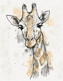 Giraffe – Watercolour Animals series – sketch-style in brown and grey by Emiel de Lange