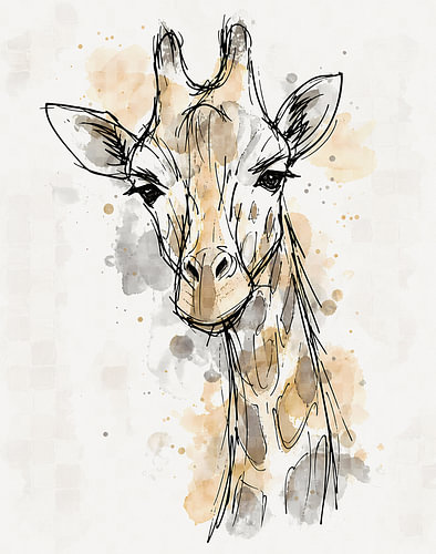 Giraffe – Watercolour Animals series – sketch-style in brown and grey