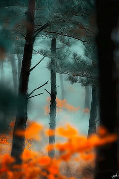 Herbstwald mit nebligem Hintergrund von Poster Art Shop