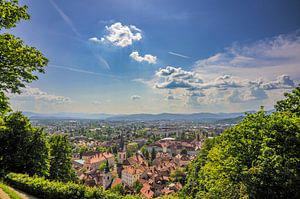 Blick auf die Stadt Ljubljana vom Hügel der Burg Ljubljanski grad