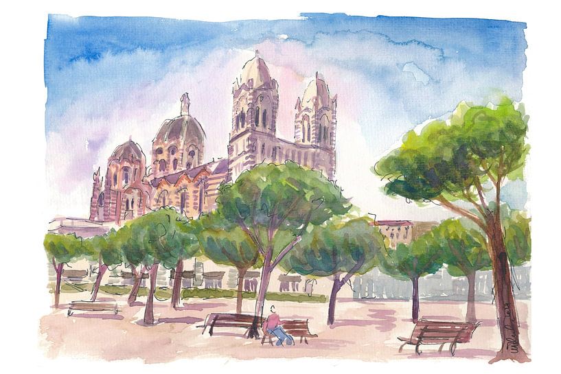 Cityscape of Marseille with Saint Mary's Cathedral by Markus Bleichner
