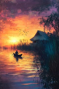 Zonsondergang bij het water van Poster Art Shop