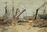 The Trawlers by Eugène Boudin. Retro seaport scene in earth tones by Dina Dankers thumbnail