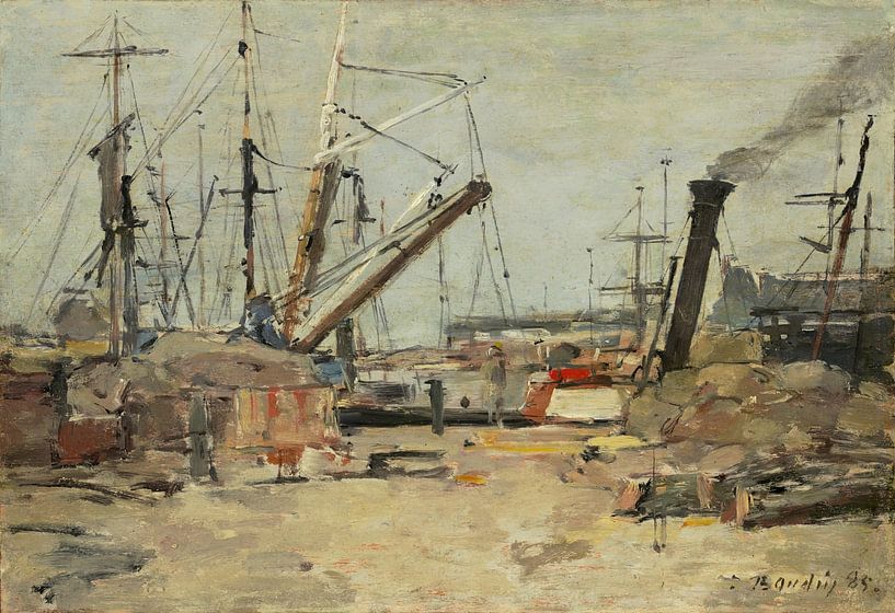 The Trawlers by Eugène Boudin. Retro seaport scene in earth tones by Dina Dankers