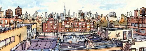 Aquarel panorama uit een schetsalbum