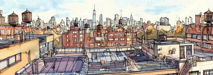 Watercolor panorama from a sketch album by Ariadna de Raadt-Goldberg