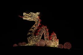 Dragon as illuminated light installation in a park by Heiko Kueverling