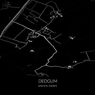 Carte en noir et blanc de Dedgum, Fryslan. sur Rezona