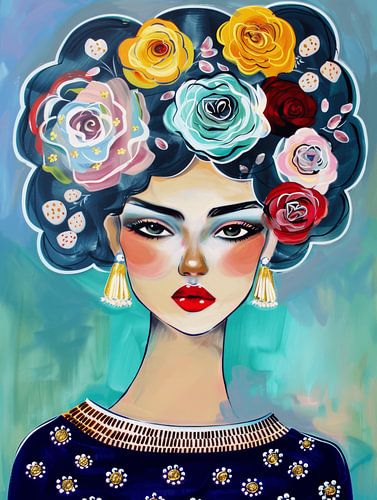 Portrait particulièrement coloré "Flower girl&quot ;