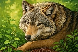 Rustige wolf tussen bladeren van Imperial Art House