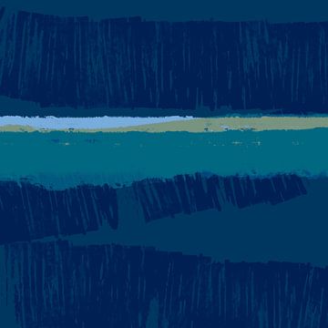 Moderne abstracte kunst. Zeegezicht in blauwe kleuren. Dag op het strand