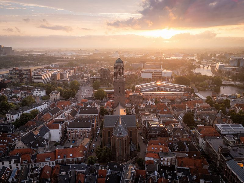 Zwolle at sunrise - Aerial view of the Peperbus and historic city centre by Thomas Bartelds