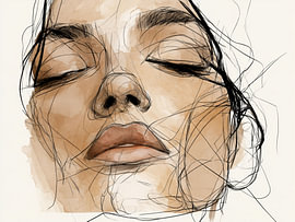 Abstract Vrouwenportret in Beige Aquarel van SPEQ ART