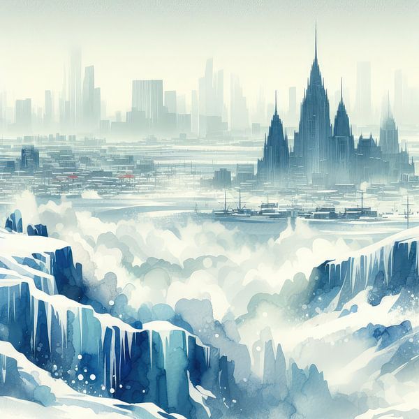 Stadtsilhouette von der Hochebene im Winter von Subkhan Khamidi