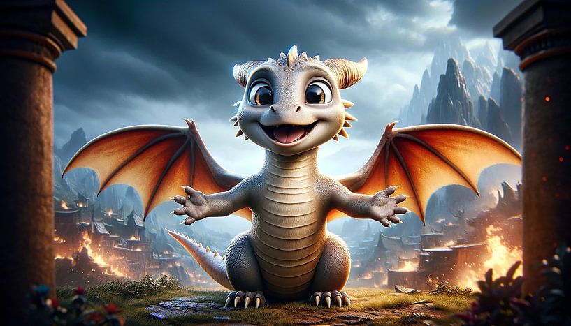 Cheerful dragon welcomes you to the legendary realm by artefacti