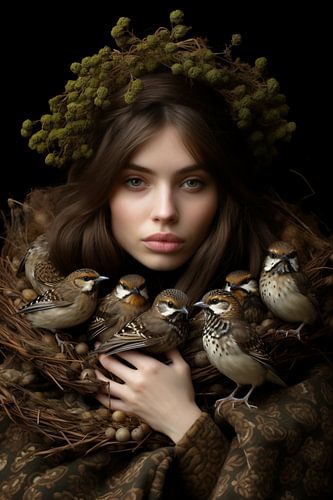 Nature's Crown: Woman with the Bird's Nest