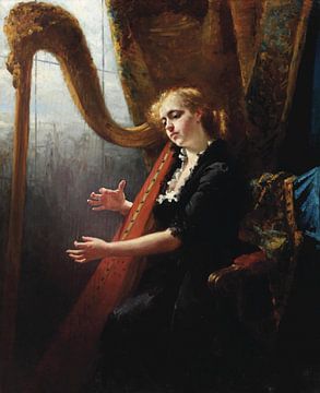 Girl Playing the Harp by Antonije Lazovic