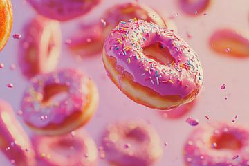 Vliegende donuts in een kleurrijke suikerdroom van Poster Art Shop